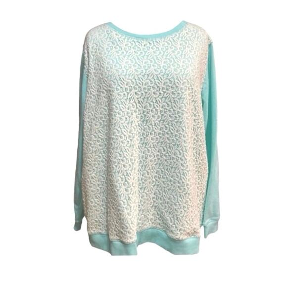 Northcrest Tops - NorthCrest Women's Aqua w/White Lace Front Long Sleeve Casual Sweatshirt SZ 4X
